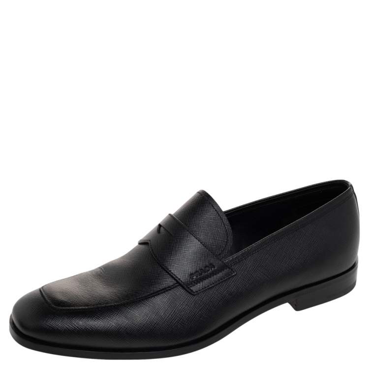 Pre Owned Prada Black Saffiano Leather Penny Slip On Loafers Size 42