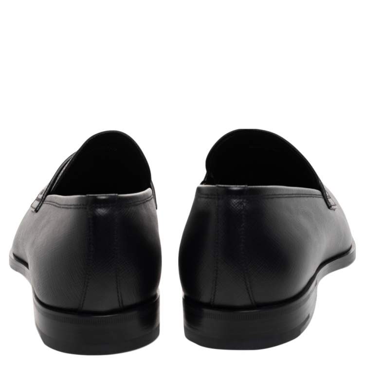 Pre Owned Prada Black Saffiano Leather Penny Slip On Loafers Size 42