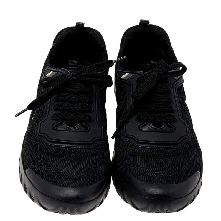 Pre Owned Prada Sport Black Leather And Mesh Low Top Sneakers Size 42