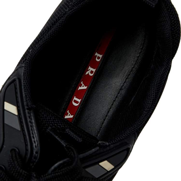 Pre Owned Prada Sport Black Leather And Mesh Low Top Sneakers Size 42