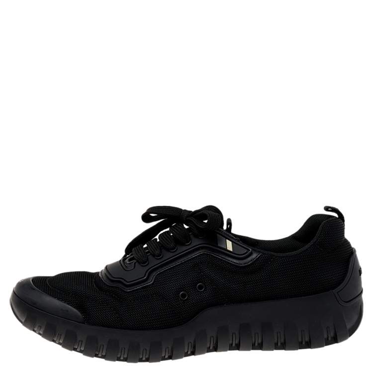 Pre Owned Prada Sport Black Leather And Mesh Low Top Sneakers Size 42