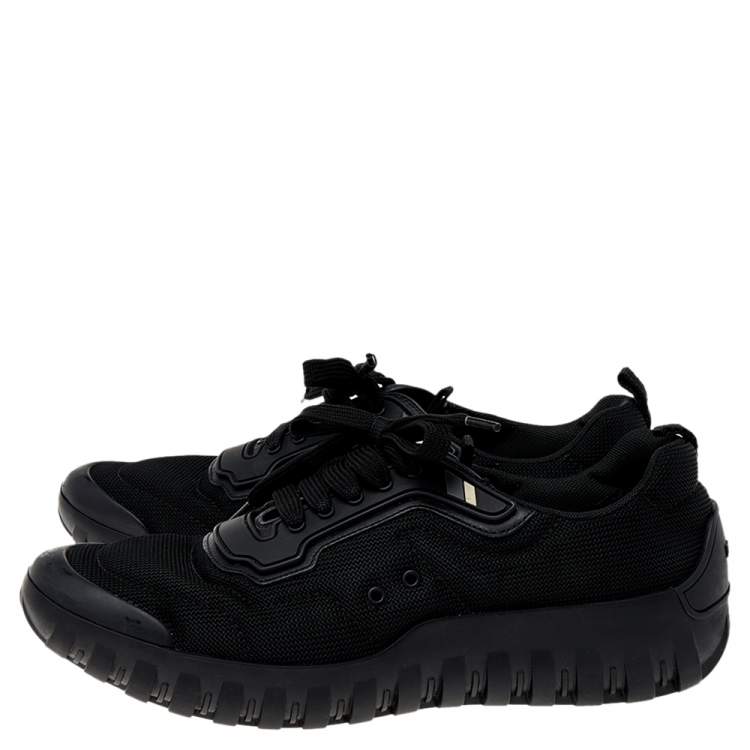 Pre Owned Prada Sport Black Leather And Mesh Low Top Sneakers Size 42