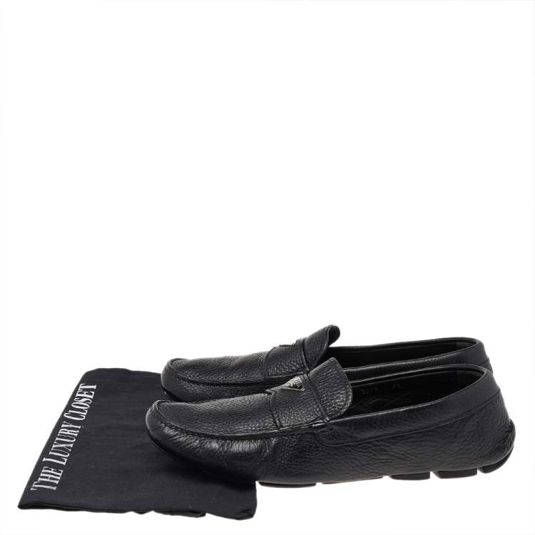 Pre Owned Prada Black Leather Slip On Loafers Size 42.5