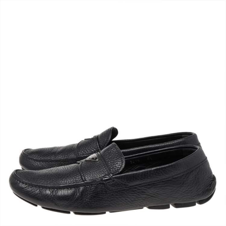 Pre Owned Prada Black Leather Slip On Loafers Size 42.5