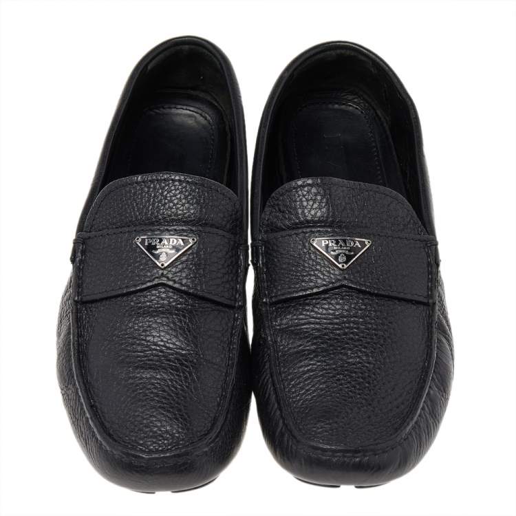 Pre Owned Prada Black Leather Slip On Loafers Size 42.5
