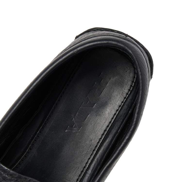 Pre Owned Prada Black Leather Slip On Loafers Size 42.5