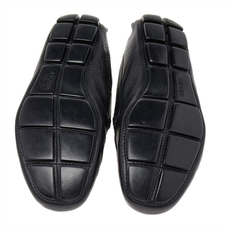 Pre Owned Prada Black Leather Slip On Loafers Size 42.5