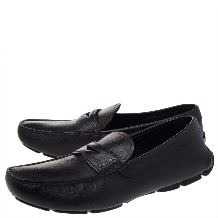 Pre Owned Prada Black Leather Penny Slip On Loafers Size 43