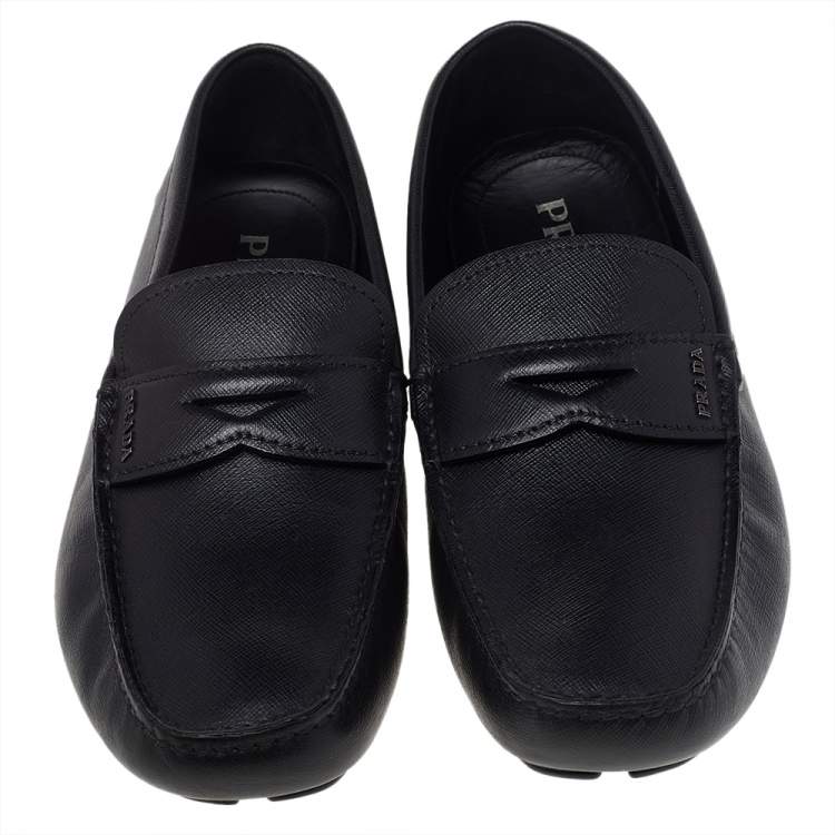 Pre Owned Prada Black Leather Penny Slip On Loafers Size 43
