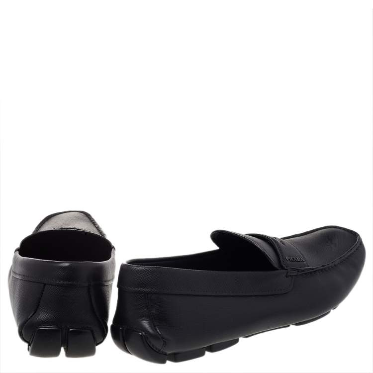 Pre Owned Prada Black Leather Penny Slip On Loafers Size 43