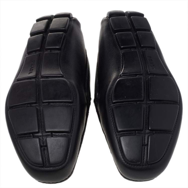 Pre Owned Prada Black Leather Penny Slip On Loafers Size 43