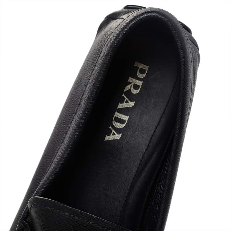 Pre Owned Prada Black Leather Penny Slip On Loafers Size 43