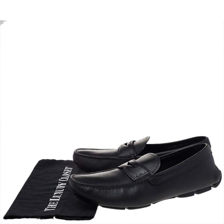 Pre Owned Prada Black Leather Penny Slip On Loafers Size 43
