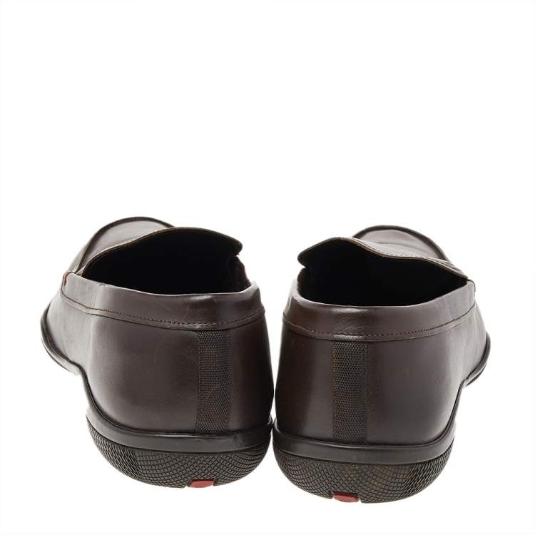 Pre Owned Prada Brown Leather Slip On Loafers Size 43.5