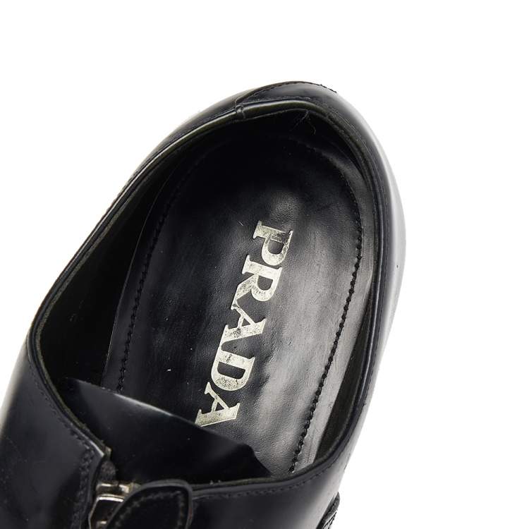 Pre Owned Prada Black Leather Brogue Zipper Platform Oxfords Size 41