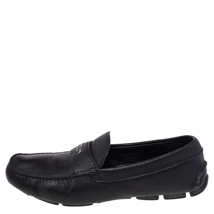 Pre Owned Prada Black Leather Slip On Loafers Size 41