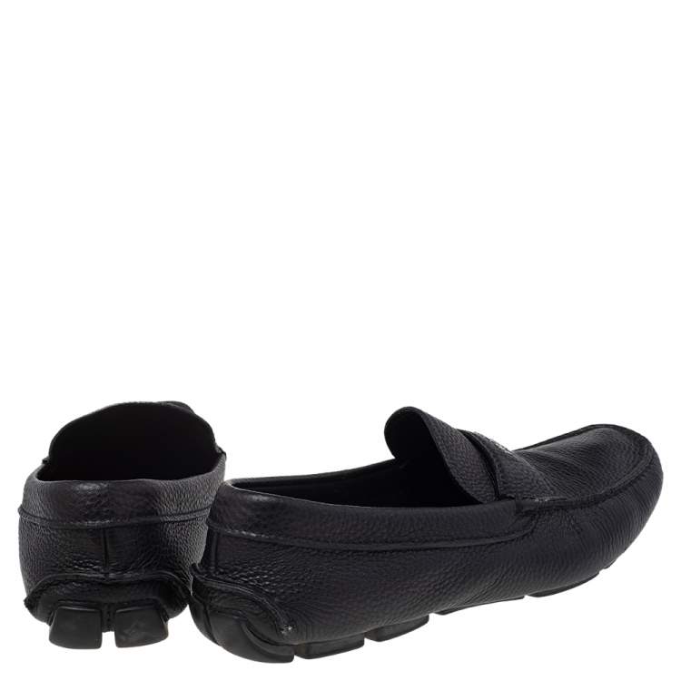 Pre Owned Prada Black Leather Slip On Loafers Size 41