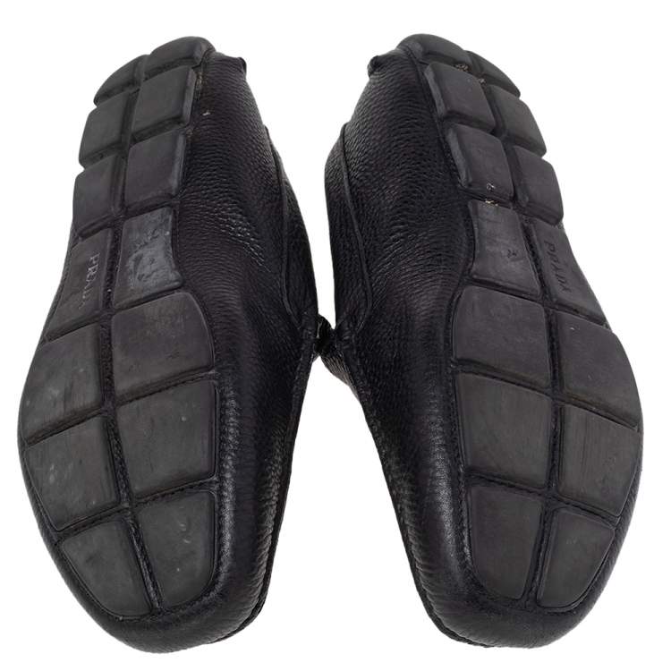 Pre Owned Prada Black Leather Slip On Loafers Size 41