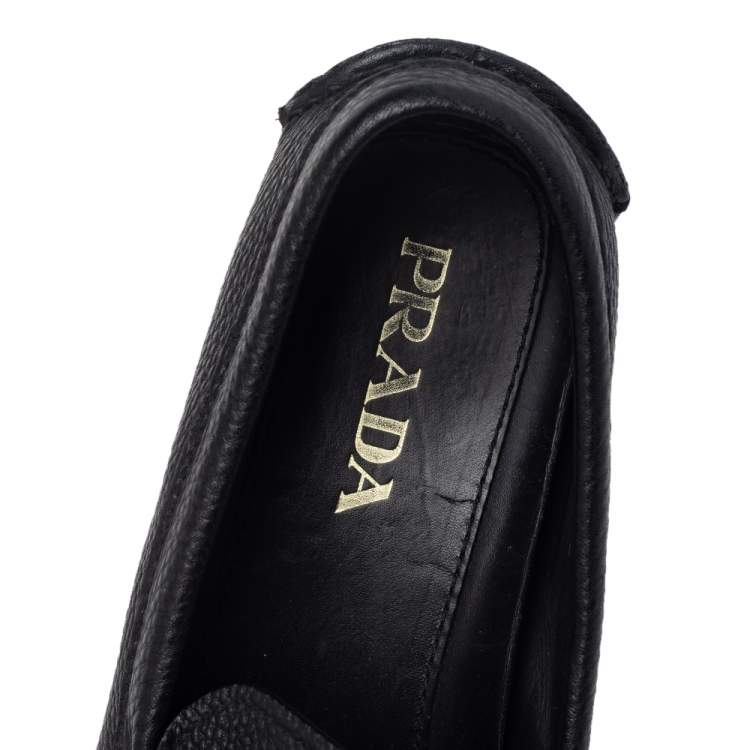Pre Owned Prada Black Leather Slip On Loafers Size 41