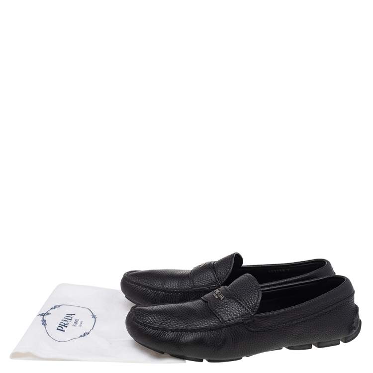 Pre Owned Prada Black Leather Slip On Loafers Size 41