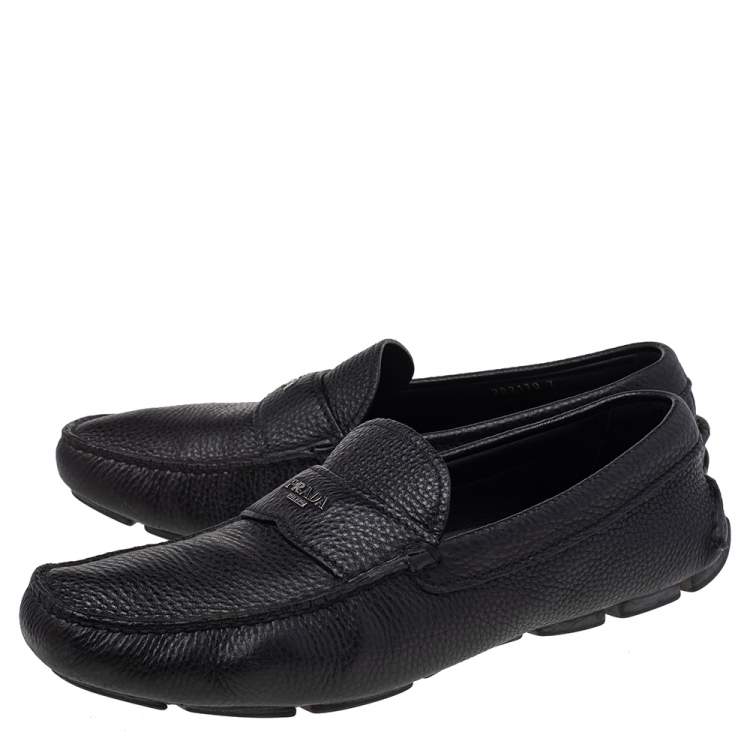 Pre Owned Prada Black Leather Slip On Loafers Size 41