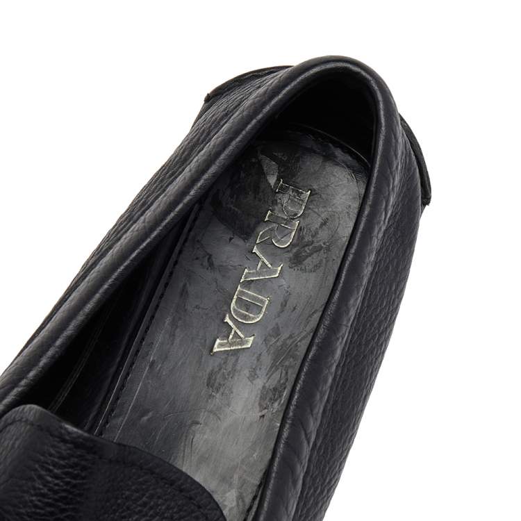 Pre Owned Prada Black Leather Penny Loafers Size 43