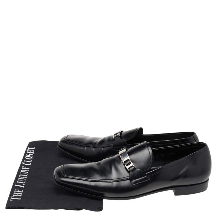 Pre Owned Prada Black Leather Slip on Loafers Size 43.5 