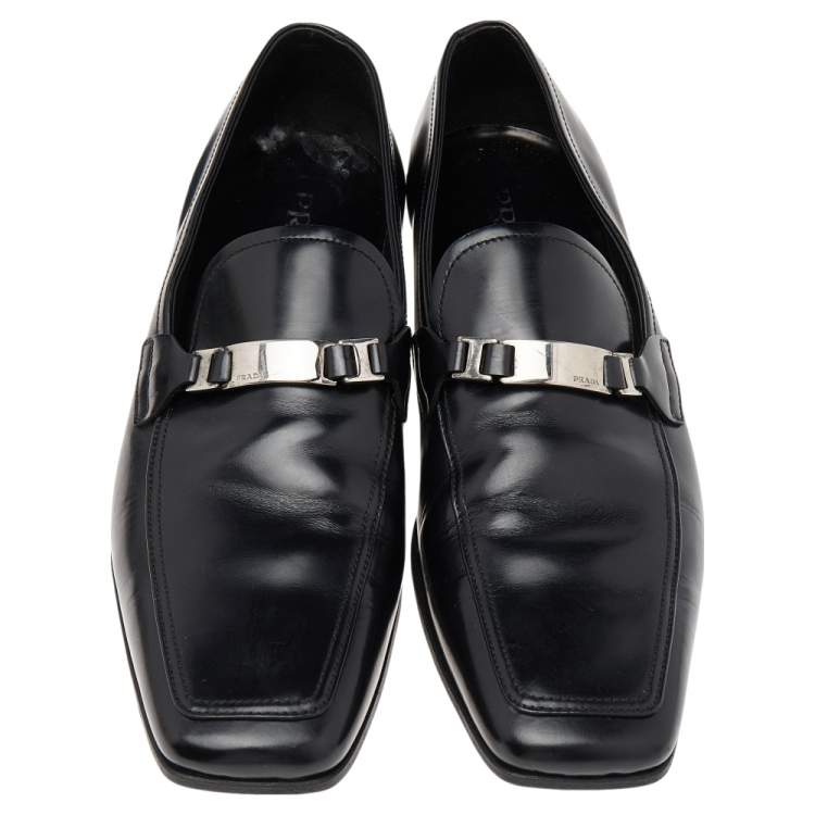 Pre Owned Prada Black Leather Slip on Loafers Size 43.5 