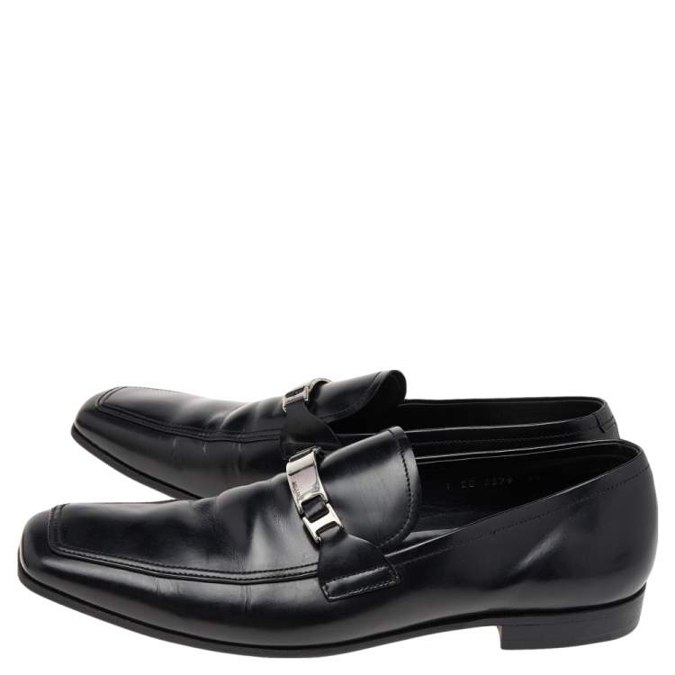 Pre Owned Prada Black Leather Slip on Loafers Size 43.5 