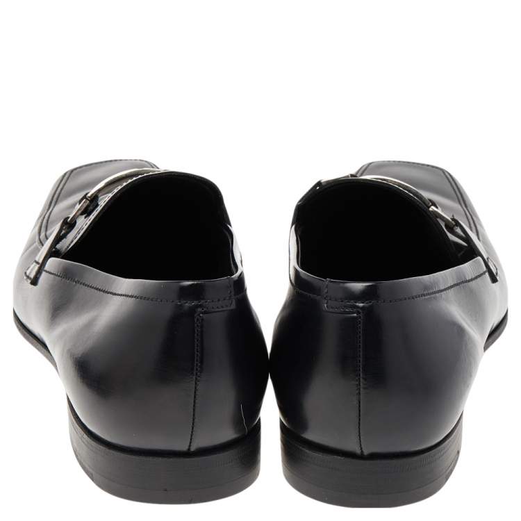 Pre Owned Prada Black Leather Slip on Loafers Size 43.5 