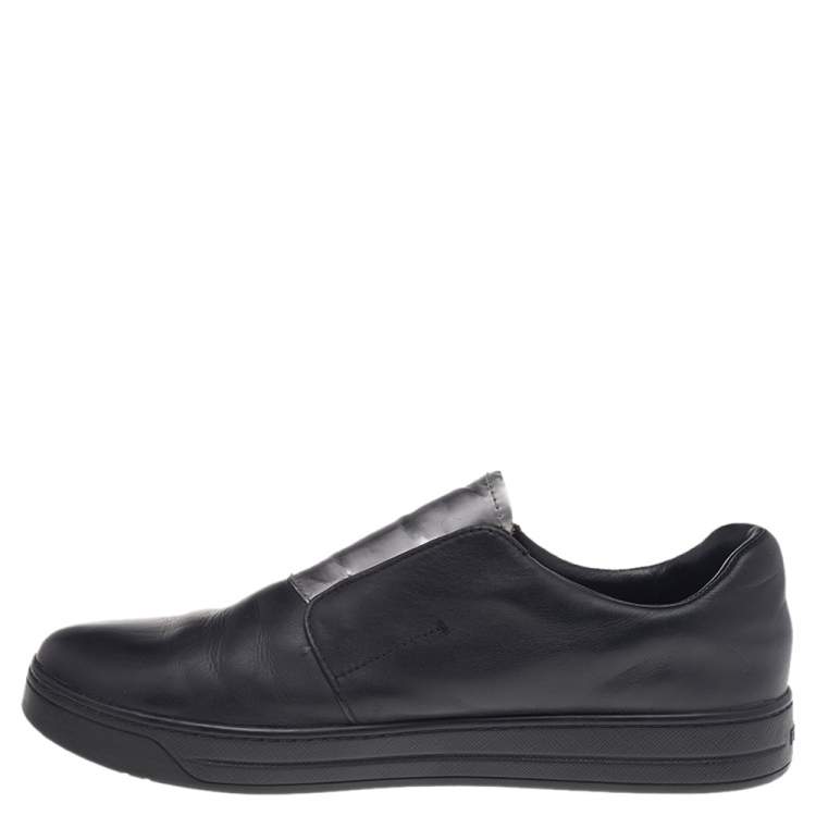 Pre Owned Prada Black/Silver Leather Slip-On Sneakers Size 38