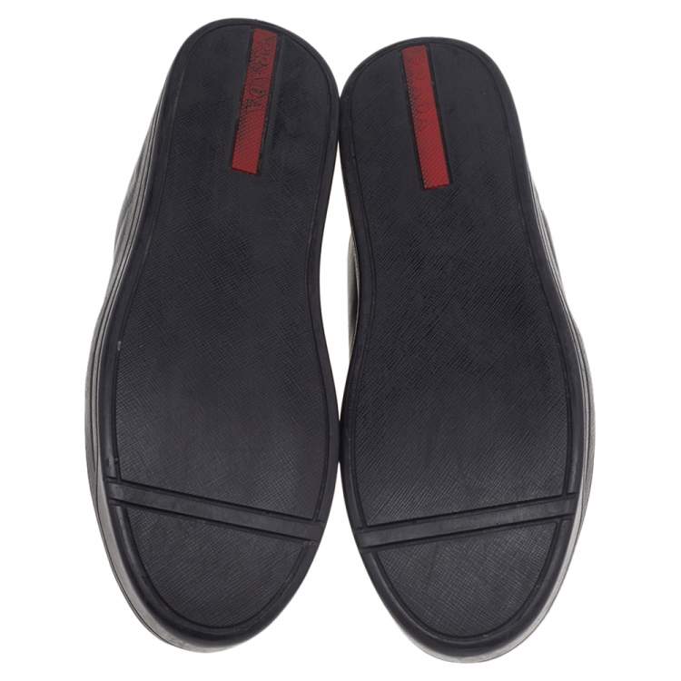 Pre Owned Prada Black/Silver Leather Slip-On Sneakers Size 38