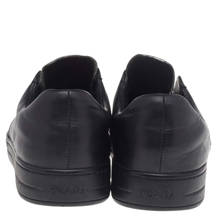 Pre Owned Prada Black/Silver Leather Slip-On Sneakers Size 38
