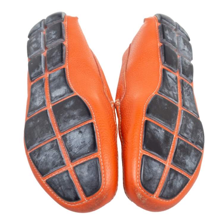 Pre Owned Prada Orange Leather Slip On Loafers Size 42