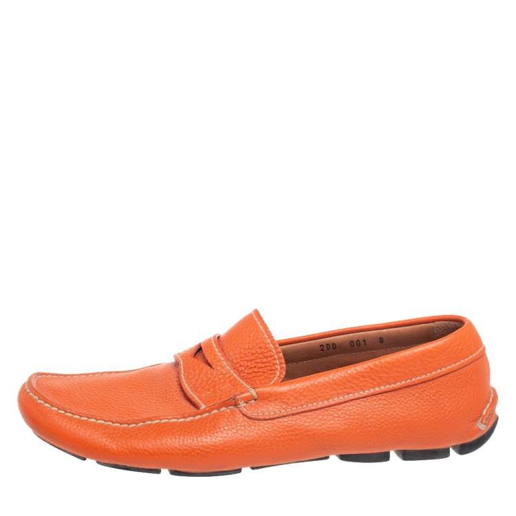Prada Orange Leather Loafers Size 42 |