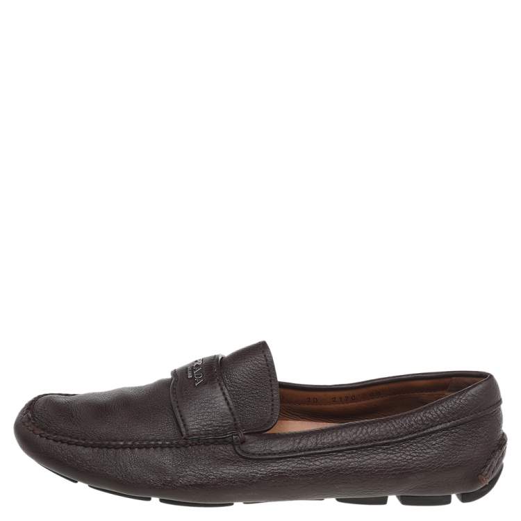 Pre Owned Prada Brown Leather Slip On Loafers Size 42.5