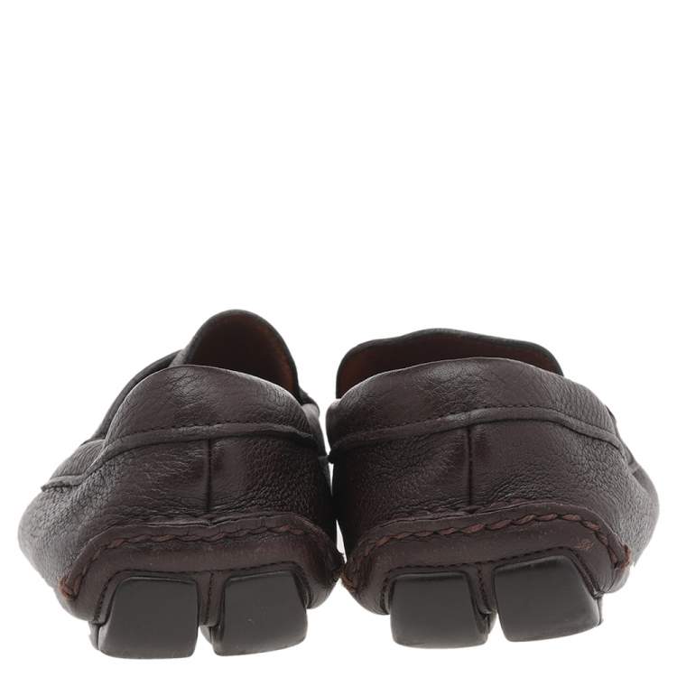 Pre Owned Prada Brown Leather Slip On Loafers Size 42.5