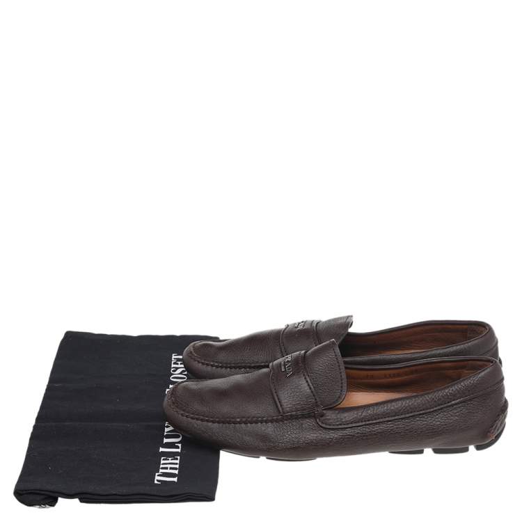 Pre Owned Prada Brown Leather Slip On Loafers Size 42.5