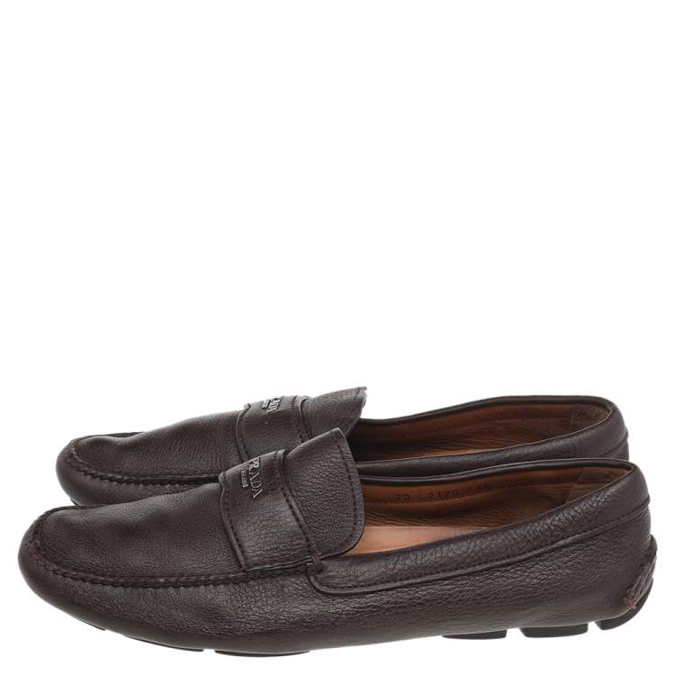 Pre Owned Prada Brown Leather Slip On Loafers Size 42.5
