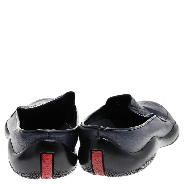 Pre Owned Prada Blue Leather Driving Slip On Loafers Size 38.5
