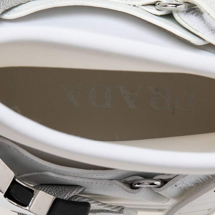 Pre Owned Prada White Fabric Verco High Top Sneakers Size 42
