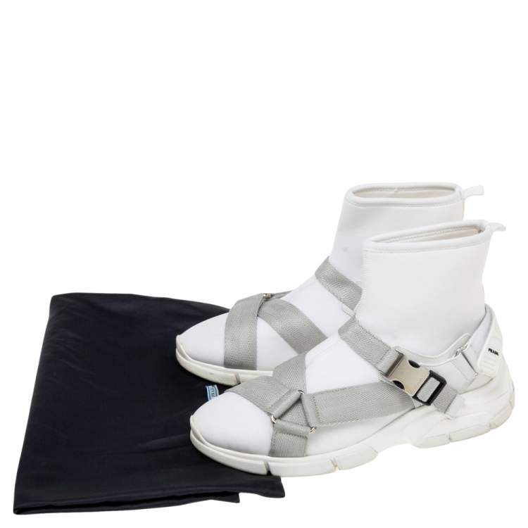Pre Owned Prada White Fabric Verco High Top Sneakers Size 42