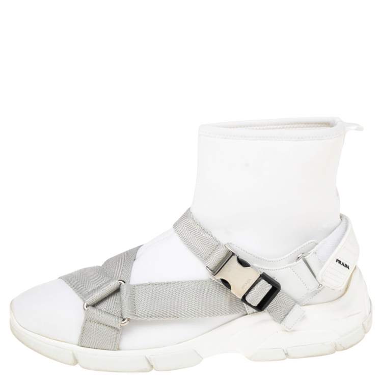 Pre Owned Prada White Fabric Verco High Top Sneakers Size 42