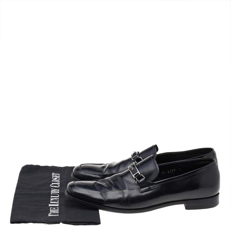Pre Owned Prada Black Leather Buckle Detail Slip On Loafers Size 41