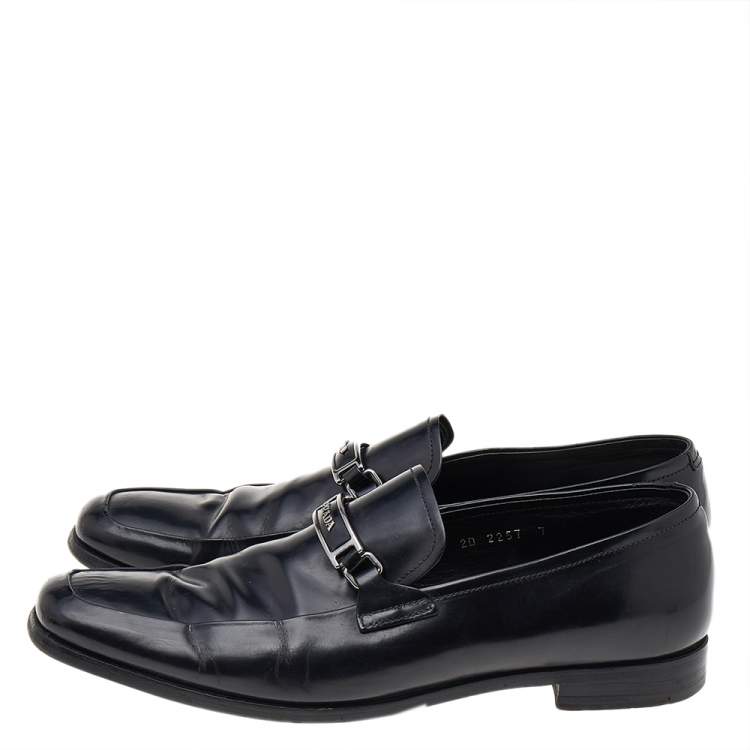 Pre Owned Prada Black Leather Buckle Detail Slip On Loafers Size 41