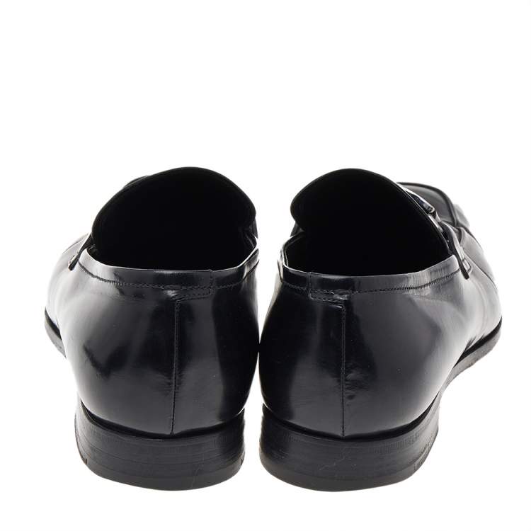 Pre Owned Prada Black Leather Buckle Detail Slip On Loafers Size 41