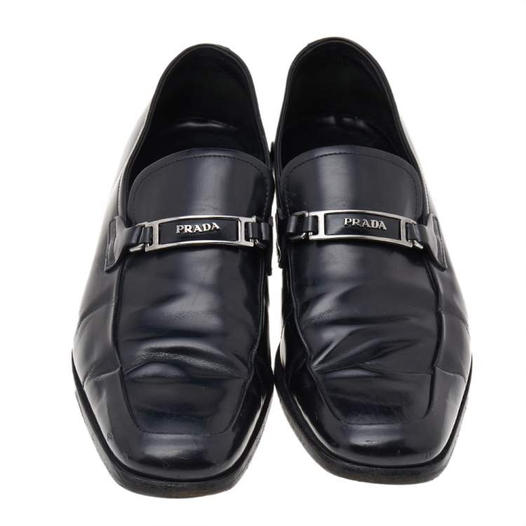 Pre Owned Prada Black Leather Buckle Detail Slip On Loafers Size 41