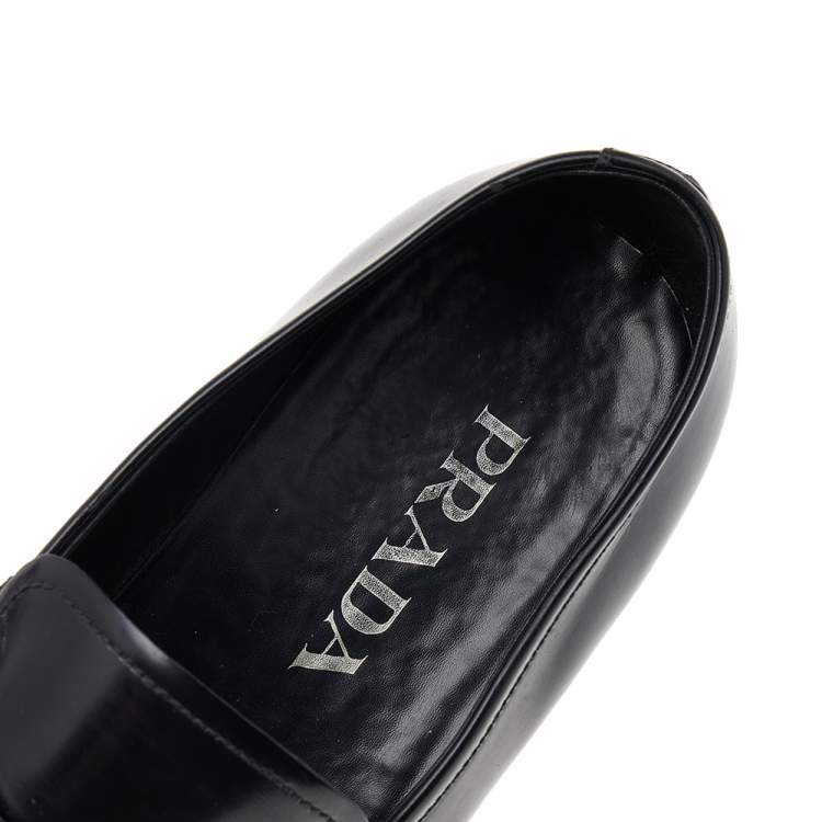 Pre Owned Prada Black Leather Buckle Detail Slip On Loafers Size 41