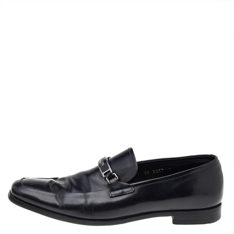 Pre Owned Prada Black Leather Buckle Detail Slip On Loafers Size 41