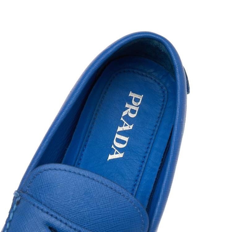 Pre Owned Prada Blue Leather Slip On Loafers Size 41